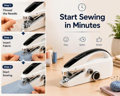 Handheld Sewing Machine, Portable 2‑Speed Cordless Quick Stitch Sewing Kit, Beginner Hand Sewing Tool for DIY Clothes Fabric Home Repair Travel in Kuwait