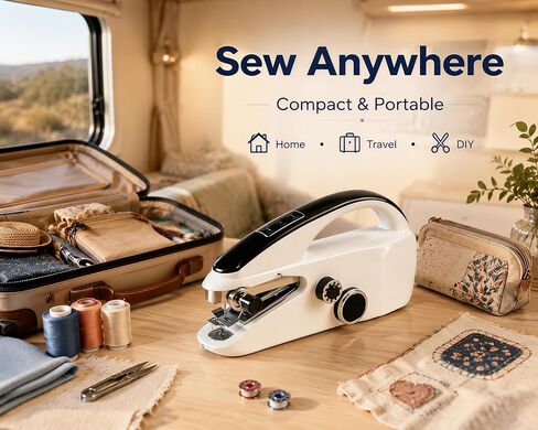 Handheld Sewing Machine, Portable 2‑Speed Cordless Quick Stitch Sewing Kit, Beginner Hand Sewing Tool for DIY Clothes Fabric Home Repair Travel in Kuwait