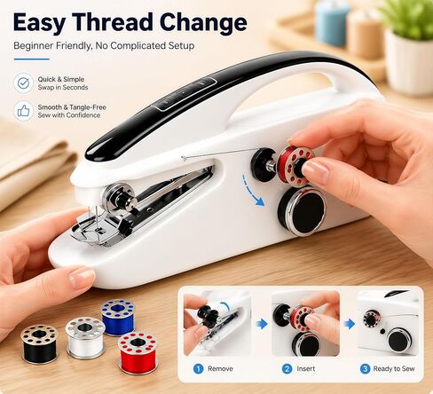 Handheld Sewing Machine, Portable 2‑Speed Cordless Quick Stitch Sewing Kit, Beginner Hand Sewing Tool for DIY Clothes Fabric Home Repair Travel in Kuwait