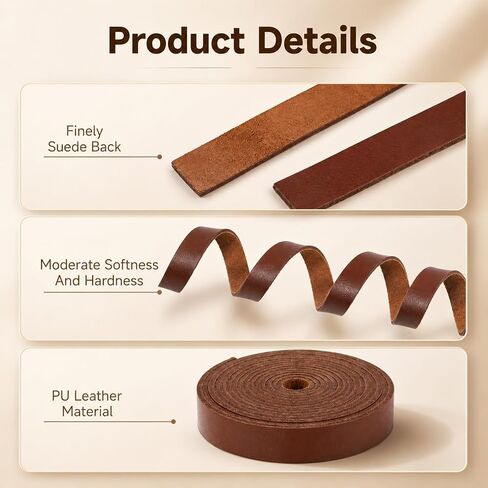 Dark Brown PU Leather Strips, 1/2 Inch Wide 79 Inch Long Leather Cord in Kuwait