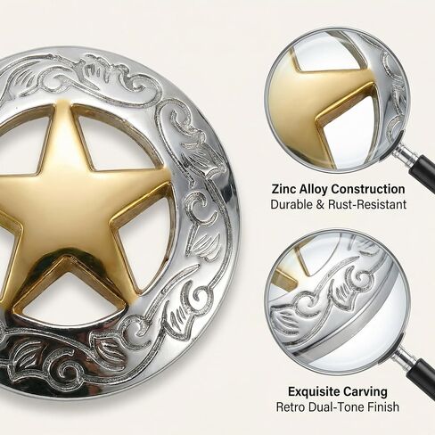 OKKRMGZ 5Pcs Conchos for Leather Crafts Silver Engraved Star Western Saddle Buttons with Screws Gold Tone Star Button Accessories for Belts Bags Hats in Kuwait