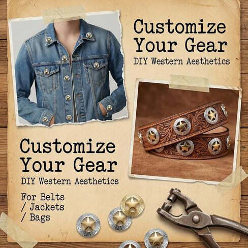 OKKRMGZ 5Pcs Conchos for Leather Crafts Silver Engraved Star Western Saddle Buttons with Screws Gold Tone Star Button Accessories for Belts Bags Hats in Kuwait