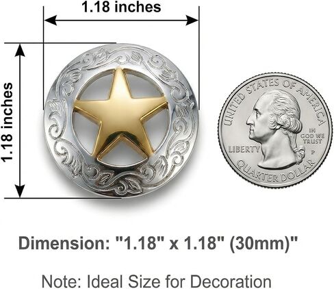 OKKRMGZ 5Pcs Conchos for Leather Crafts Silver Engraved Star Western Saddle Buttons with Screws Gold Tone Star Button Accessories for Belts Bags Hats in Kuwait