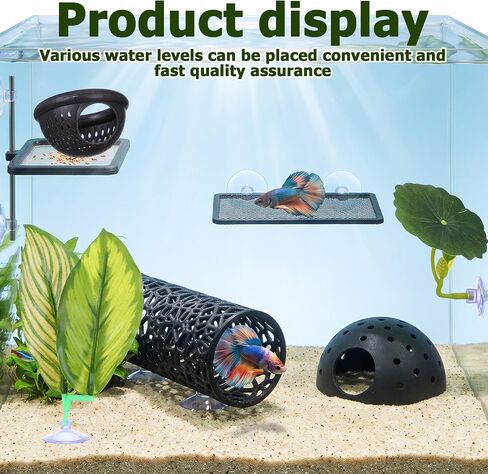 Amabro 4Pcs Betta Fish Hammock Tunnel Set Float Cave Leaf Pads Suction Cups in Kuwait