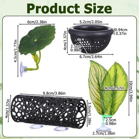 Amabro 4Pcs Betta Fish Hammock Tunnel Set Float Cave Leaf Pads Suction Cups in Kuwait