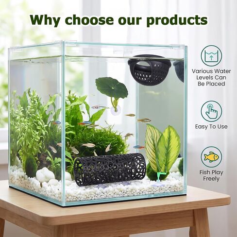 Amabro 4Pcs Betta Fish Hammock Tunnel Set Float Cave Leaf Pads Suction Cups in Kuwait