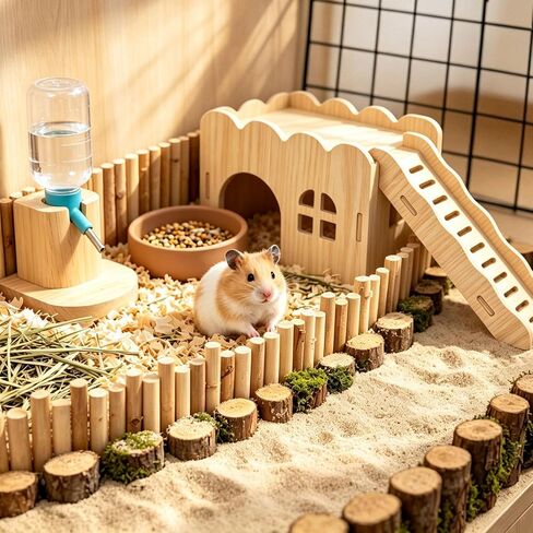 ERKOON Wooden Hamster House Tunnel Hideout for Syrian & Dwarf Hamsters in Kuwait