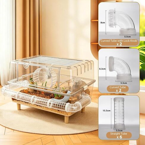 Hamster Tube Set for ECOCEN 24.4''L Large Acrylic Hamster Cage — Connects a Single Cage Left & Right Side Holes, Transparent Hamster Tunnel, Adventure Pet Cage Tunnel Exercise, Dwarf Hamster Toy in Kuwait