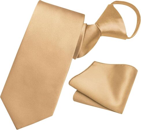 YourTies Men's Tie Set Solid Color Adjustable Zipper Neck Tie 8cm Satin Tie and Pocket Square Set with Gift Box in Kuwait