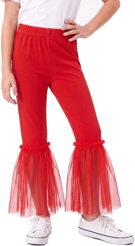 Noomelfish Girls Ruffle Leggings Tulle Bell Bottoms Flare Pants Trousers (3-10 Years) in Kuwait