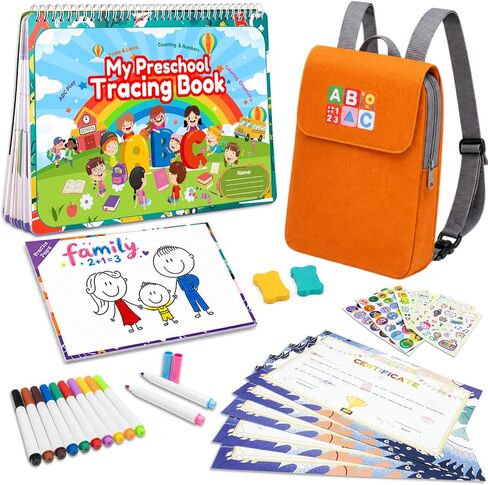 Juboury Tracing Books for Kids Ages 3-5 with Storage Backpack,Whiteboard in Kuwait