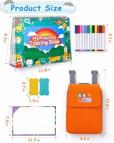 Juboury Tracing Books for Kids Ages 3-5 with Storage Backpack,Whiteboard in Kuwait