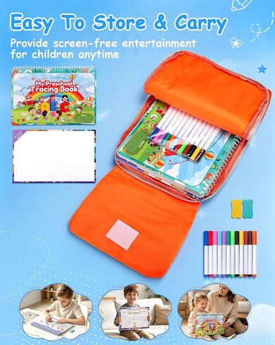 Juboury Tracing Books for Kids Ages 3-5 with Storage Backpack,Whiteboard in Kuwait