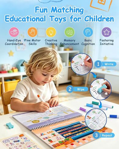 Juboury Tracing Books for Kids Ages 3-5 with Storage Backpack,Whiteboard in Kuwait
