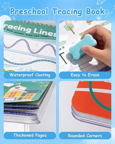 Juboury Tracing Books for Kids Ages 3-5 with Storage Backpack,Whiteboard in Kuwait
