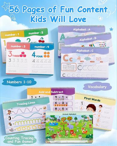 Juboury Tracing Books for Kids Ages 3-5 with Storage Backpack,Whiteboard in Kuwait
