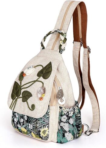Ladys Convertible Sling Bag, Hand Craft Artisan Purse, Beautiful Advocado Canvas Premium Casual Day Mini Backpack for women in Kuwait