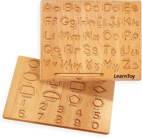 LearnToy Montessori Wooden Alphabet Tracing Board - Educational Toy for Kids - Fine Motor Skills Development - Double-Sided Writing Practice - Ideal Gift for Preschool 3-5 Years Old. in Kuwait
