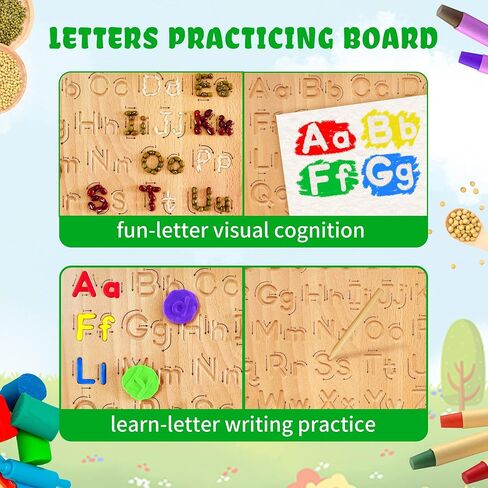 LearnToy Montessori Wooden Alphabet Tracing Board - Educational Toy for Kids - Fine Motor Skills Development - Double-Sided Writing Practice - Ideal Gift for Preschool 3-5 Years Old. in Kuwait