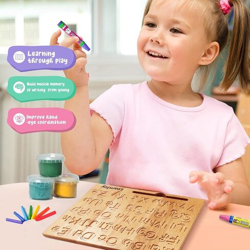 LearnToy Montessori Wooden Alphabet Tracing Board - Educational Toy for Kids - Fine Motor Skills Development - Double-Sided Writing Practice - Ideal Gift for Preschool 3-5 Years Old. in Kuwait