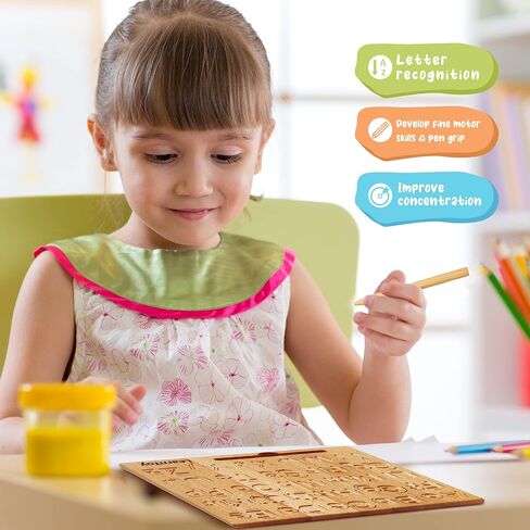 LearnToy Montessori Wooden Alphabet Tracing Board - Educational Toy for Kids - Fine Motor Skills Development - Double-Sided Writing Practice - Ideal Gift for Preschool 3-5 Years Old. in Kuwait