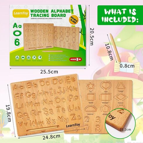 LearnToy Montessori Wooden Alphabet Tracing Board - Educational Toy for Kids - Fine Motor Skills Development - Double-Sided Writing Practice - Ideal Gift for Preschool 3-5 Years Old. in Kuwait