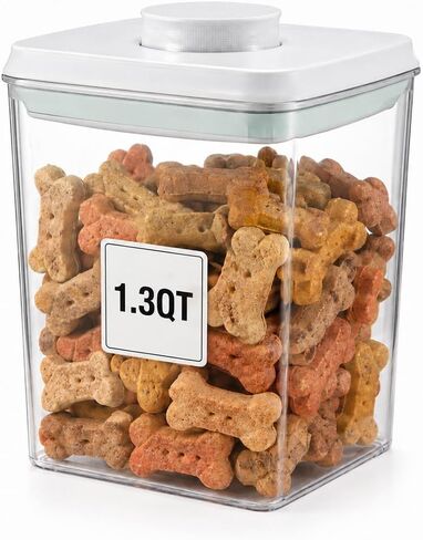 Pet Dog-Cat POP-Treat Airtight jar-Container - 1.3 Qt/1.2 L | Stackable One-Touch Opening | Airtight Dog and Cat Food Storage Container | BPA-Free in Kuwait