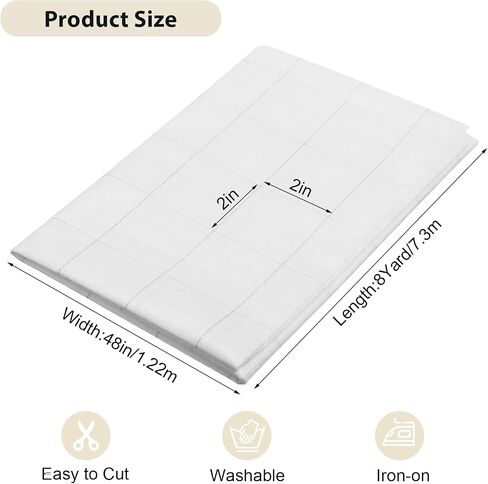 Fusible Interfacing with 2"x2" Grid Nonwoven Layout | 48" x 8 Yards Polyester Lightweight Iron-On Interfacing Roll for DIY Crafts, Quilting, and Sewing Supplies (White, 1 Pack) in Kuwait
