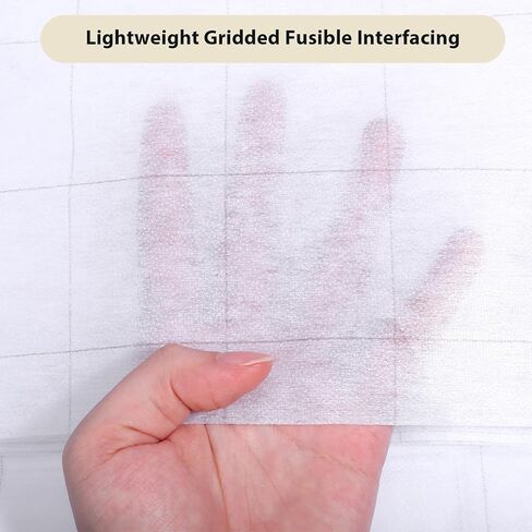 Fusible Interfacing with 2"x2" Grid Nonwoven Layout | 48" x 8 Yards Polyester Lightweight Iron-On Interfacing Roll for DIY Crafts, Quilting, and Sewing Supplies (White, 1 Pack) in Kuwait