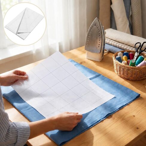 Fusible Interfacing with 2"x2" Grid Nonwoven Layout | 48" x 8 Yards Polyester Lightweight Iron-On Interfacing Roll for DIY Crafts, Quilting, and Sewing Supplies (White, 1 Pack) in Kuwait