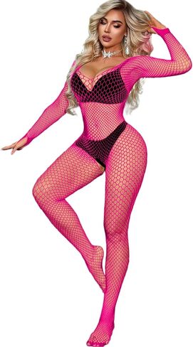 SHEKEI Women's Bodystocking Fishnet Lingerie Mesh Bodysuit One Piece Sexy Tights Nightwear in Kuwait