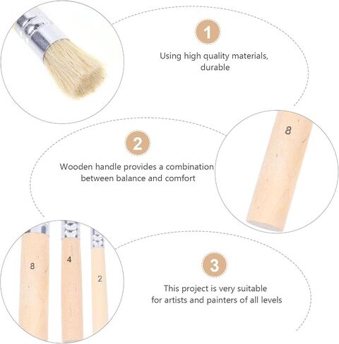 3 Set Natural Bristle Stencil Brush Wooden Handles in Kuwait