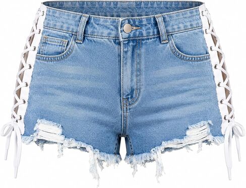 MUYDZ Women Cut Off Destroyed Bandage High Rise Denim Short Jean Hot Pants in Kuwait