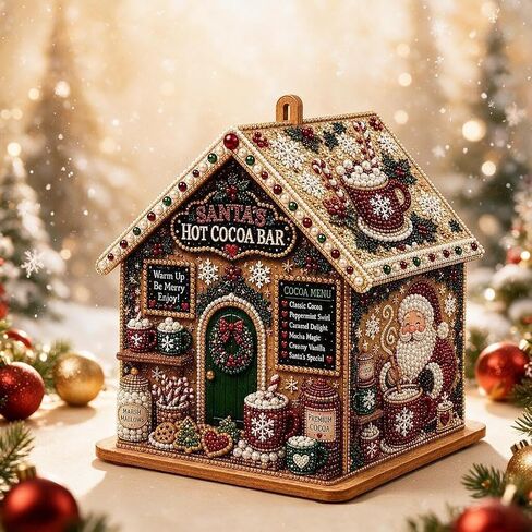 3D Christmas Wooden House Diamond Art Kits for Adults, Wooden Pearl Art Set DIY Holiday Ornaments, Handmade Xmas Tree Decorations Home Crafts Gifts (C) in Kuwait