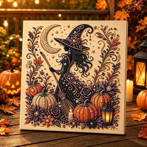 Dsathaz Halloween Pearl Art Kits for Adults, Witch and Moon Design in Kuwait