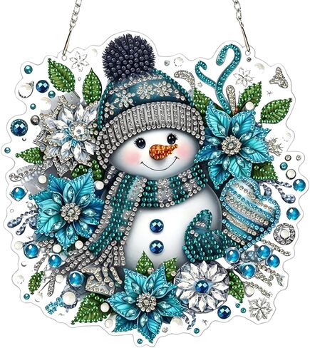 ZeeLionArt Hanging Diamonds Art kit for Adult,Christmas Snowman Pendant Diamonds Painting Art Kit,7.1x7.1inch Acrylic Diamonds Painting Board Kit Ornament, Special Crystal Diamond Hanging Ornament in Kuwait