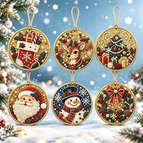6PCS Christmas Diamond Art Kits for Adults DIY Diamond Painting Ornaments in Kuwait