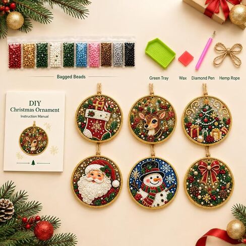 6PCS Christmas Diamond Art Kits for Adults DIY Diamond Painting Ornaments in Kuwait