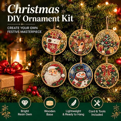 6PCS Christmas Diamond Art Kits for Adults DIY Diamond Painting Ornaments in Kuwait