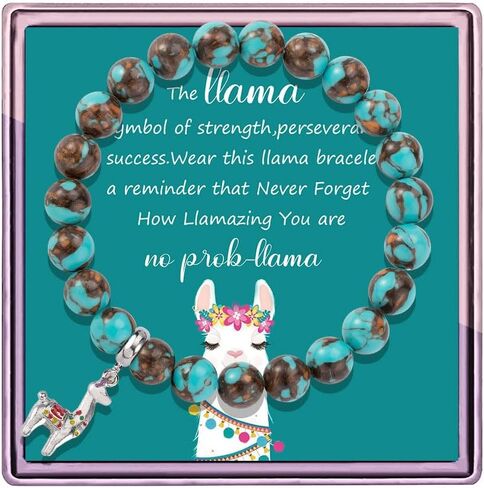 Llama Gifts for Women No Prob-Llama Bracelet,Purple Agate Beads Llama Charm,Llama Birthday Gift Alpaca Gifts for Llama Lovers in Kuwait