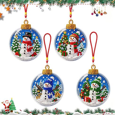 4Pcs Hanging Diamond Art Kit for Adult Christmas Tree DIY Diamonds Painting Ornament Kit, Acrylic Diamond Art Painting Window Hanging Pendant Kit for Holiday Window Christmas Decoration (#02, Acrylic) in Kuwait