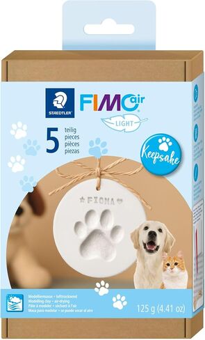 STAEDTLER FIMOair Light Paw Print Keepsake Kit (Makes 3): Personalized Air-Dry Clay Memorial Paw Imprints For Dogs & Cats - Molding Clay With Tools, Alphabet Stamps & String - Pet Loss Ornament Gift in Kuwait