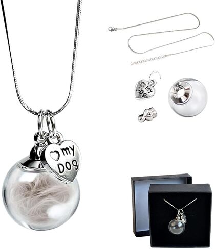 Cat Fur Keepsake Necklace, Ashes Hair Memory Urn with Charm, Glass Circle Memorial Pendant Necklace, Pet Cremation Memorial Jewelry for Women Men, Vial Necklace for Ashes in Kuwait