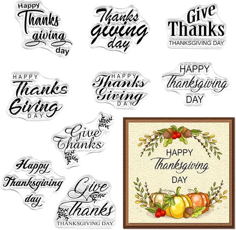 ALIBBON Happy Thanksgiving Day Clear Stamps for Card Making, Autumn Fall Leaves Give Thanks Words Transparent Silicone Rubber Seal Stamps for Crafts Journal DIY Scrapbooking Photo Album Decorations in Kuwait
