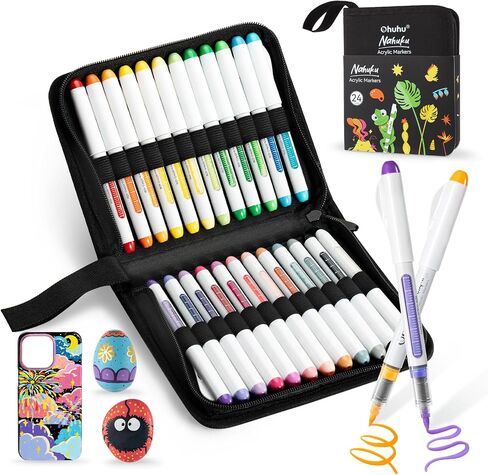 Ohuhu Acrylic Paint Markers Brush Tip 48 Pack Opaque Acrylic Markers-Nahuku in Kuwait