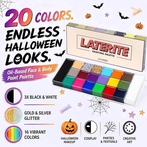 UCANBE 20 Colors Oil Based Face Body Paint Palette for Halloween SFX Makeup in Saudi Arabia