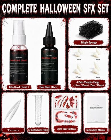 Halloween Vampire Makeup Kit Fake Blood Vampire Teeth for Halloween Cosplay in Kuwait