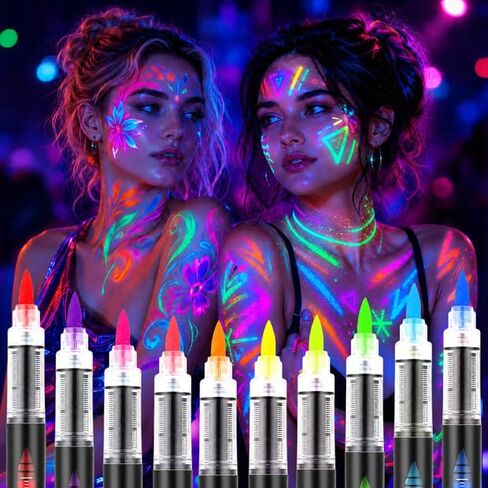 Lictin UV Glow in the Dark Face & Body Paint Markers, 10 Neon Makeup Pens in Kuwait