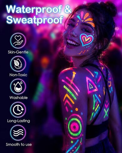 Lictin UV Glow in the Dark Face & Body Paint Markers, 10 Neon Makeup Pens in Kuwait