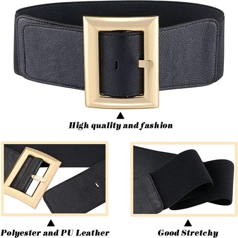 Ayliss المرأة واسعة حزام فستان مرن تمتد حزام خصر خمر موضة حزام مشبك حزام ريترو بولي Leather حزام جلد تأثيري in Kuwait